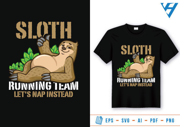 Funny Sloth Running Team T-shirt: Graphics & Print Templates