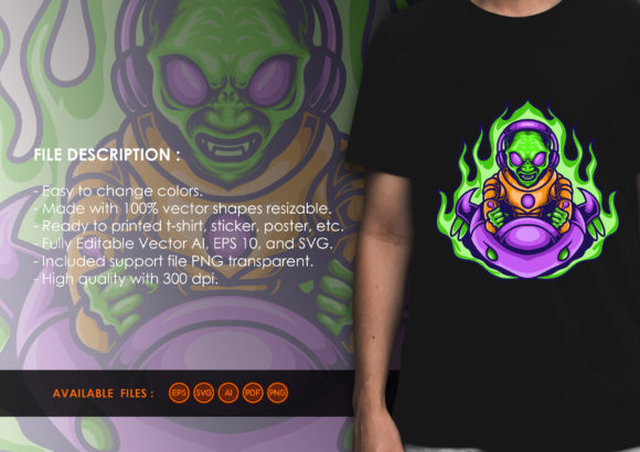 T-shirt Design - Alien Driving Spaceship: Graphics & Print Templates Review