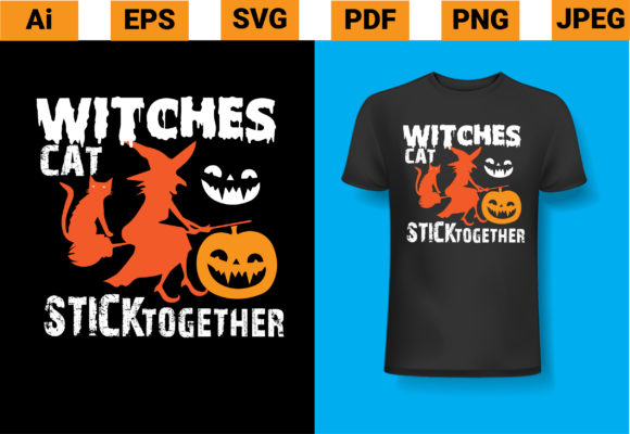 Witches Cat Stick Together Graphics and Print Templates
